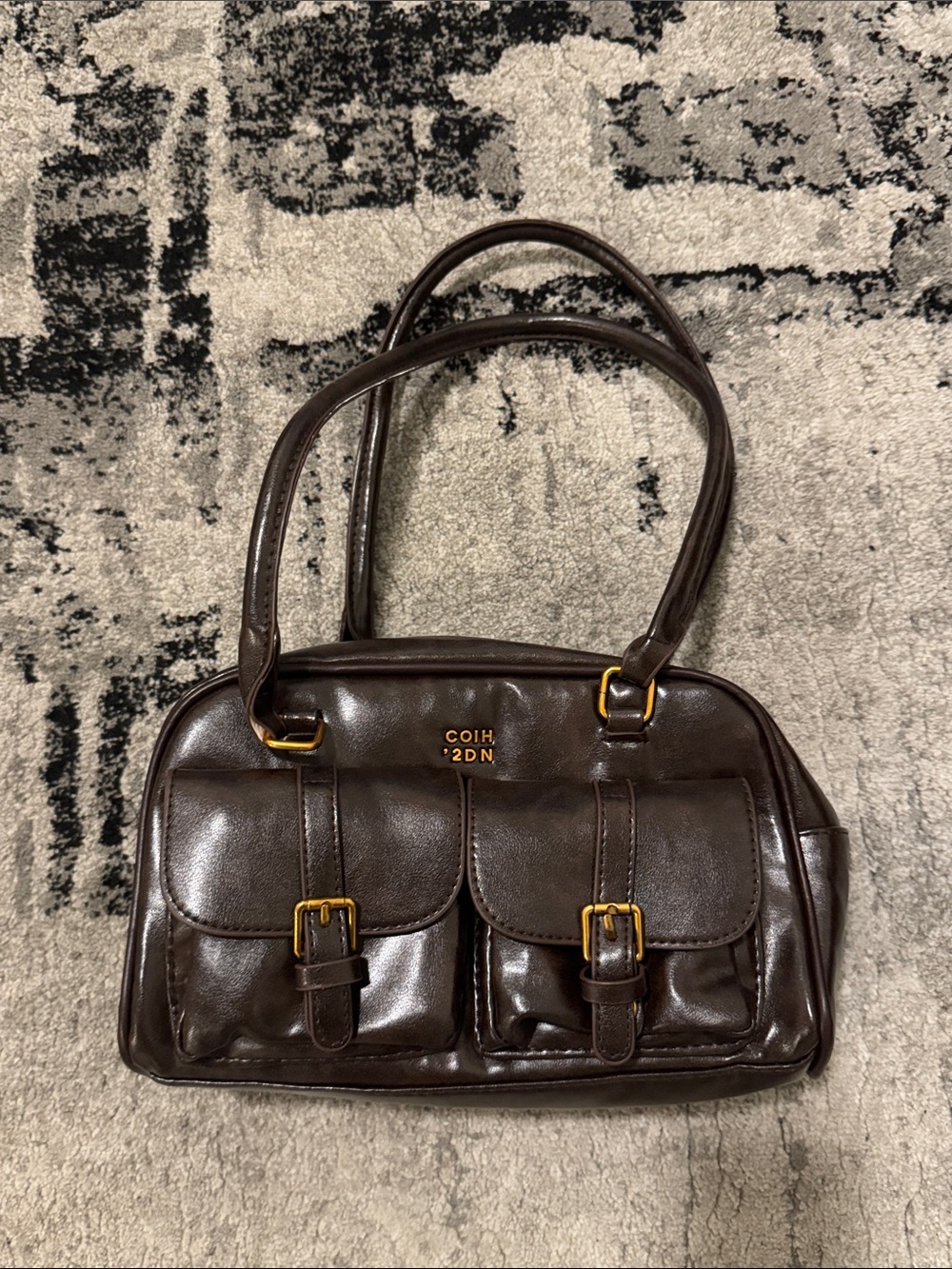 Brown Leather Double-Pocket Shoulder Bag